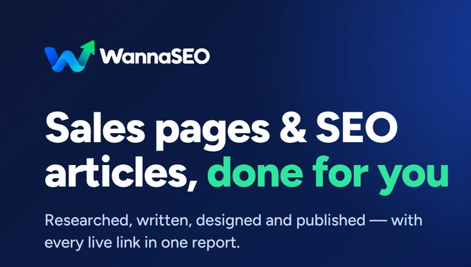 WannaSEO's social card: sales pages and SEO articles, done for you